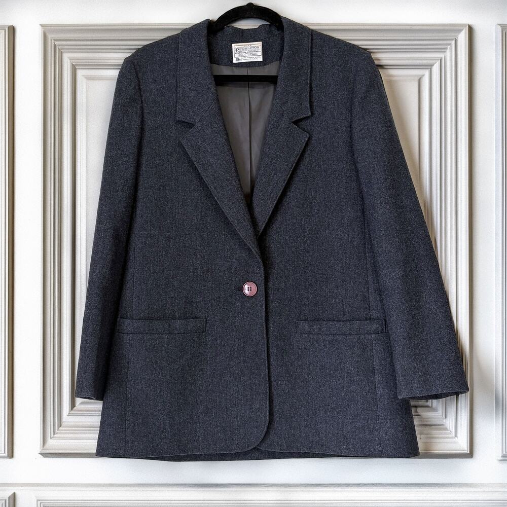 Vintage Miss Pendleton 100% Virgin Wool Gray Blazer USA Womens 12